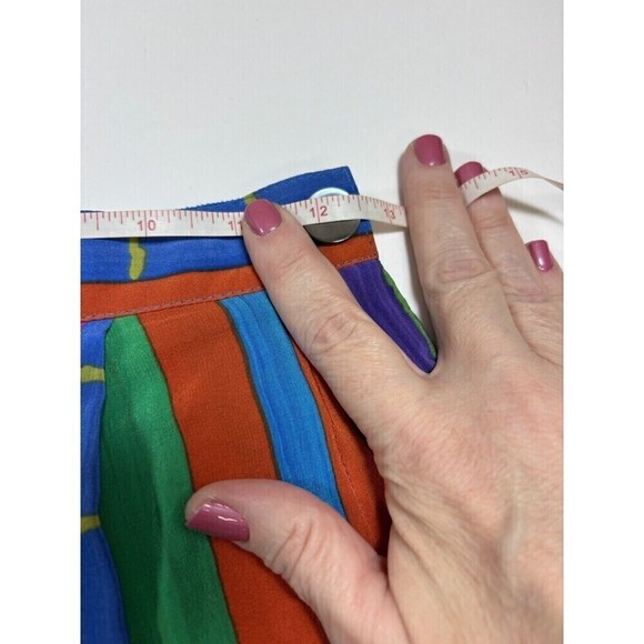 Vintage Jaeger Silk Long Shorts Blue Orange Striped Stripes Small - Picture 3 of 10